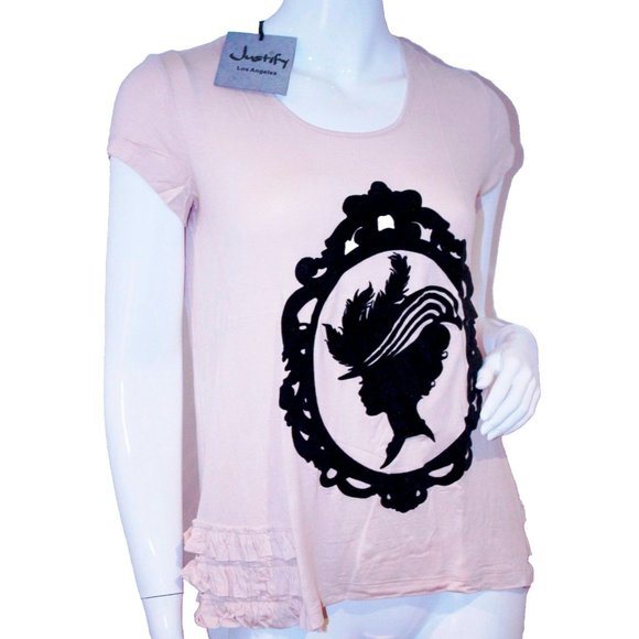 JUSTIFY Los Angeles Victorian Velour Woman Hat Ruffled HEM Top ( L ) - Picture 1 of 1